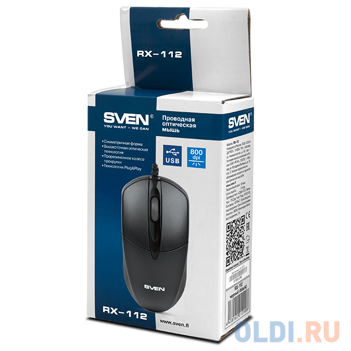 Мышь Sven RX-112, 800dpi, черная USB