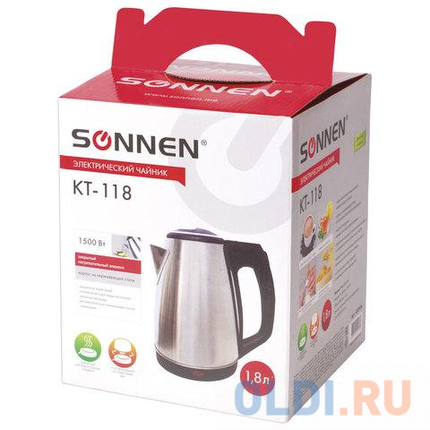 Чайник электрический Sonnen KT-118 1500 Вт серебристый 1.8 л нержавеющая сталь