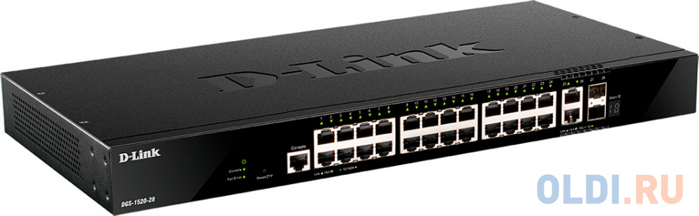 D-Link DGS-1520-28/A1A Управляемый L3 стекируемый коммутатор с 24 портами 10/100/1000Base-T, 2 портами 10GBase-T и 2 портами 10GBase-X SFP+