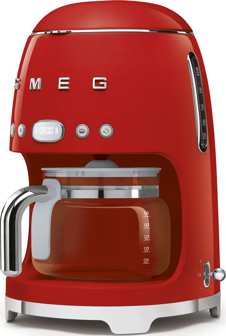 Кофеварка капельная SMEG 50's Style DCF02RDEU, 1.35 кВт, кофе молотый, 1.4 л/1.25 л, красный
