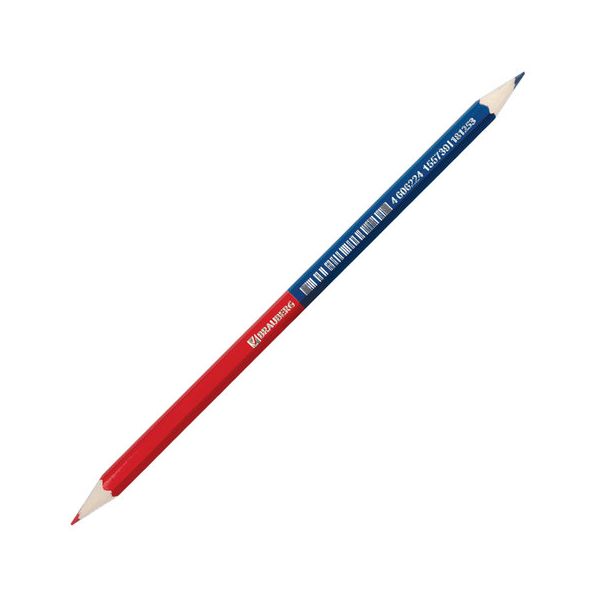Карандаш двухцветный красно-синий, BRAUBERG, заточенный, грифель 2,9 мм, 181253, (24 шт.)