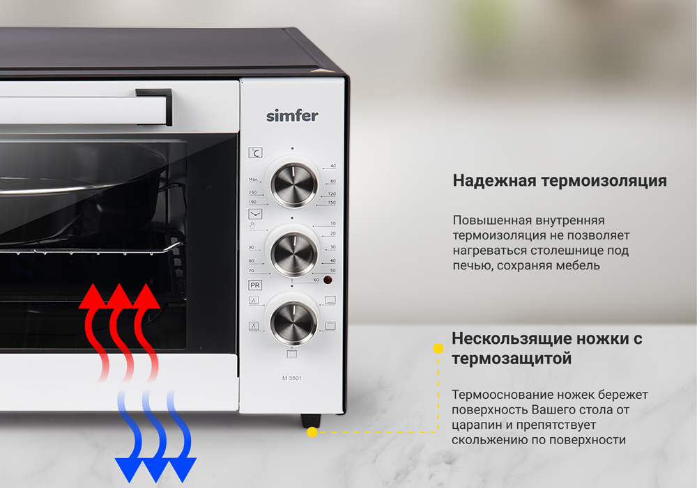 Мини-печь Simfer M3501 Classic, 5 режима работы, конвекция, 2 противня