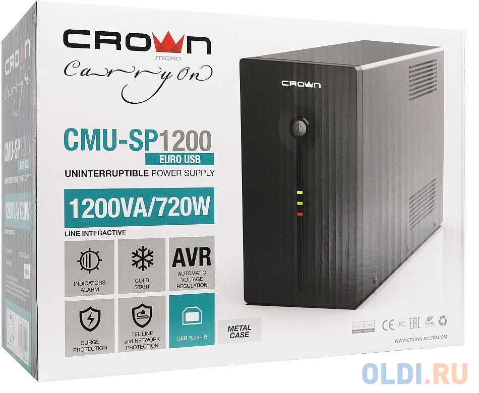 ИБП Crown CMU-SP1200 EURO USB 1200VA