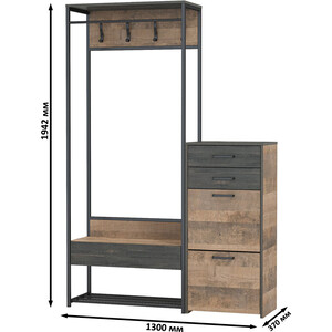 Прихожая Моби Трувор 15.120 + 13.241.06 Тумба для обуви, цвет дуб гранж песочный/интра, универсальная сборка (1025798)