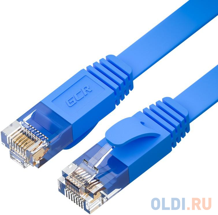 GCR Патч-корд PROF плоский прямой 7.5m, UTP медь кат.6, синий, 30 AWG, ethernet high speed 10 Гбит/с, RJ45, T568B, GCR-52877