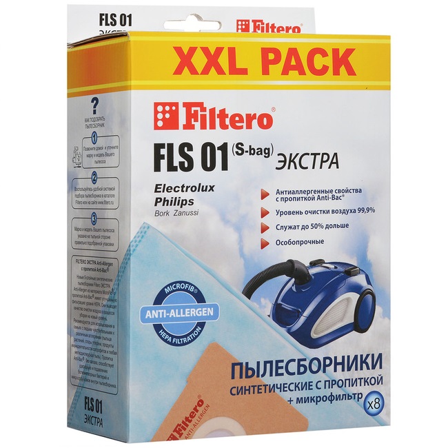 Пылесборники Filtero FLS 01 (S-bag) (8) XXL PACK, ЭКСТРА в Москвe