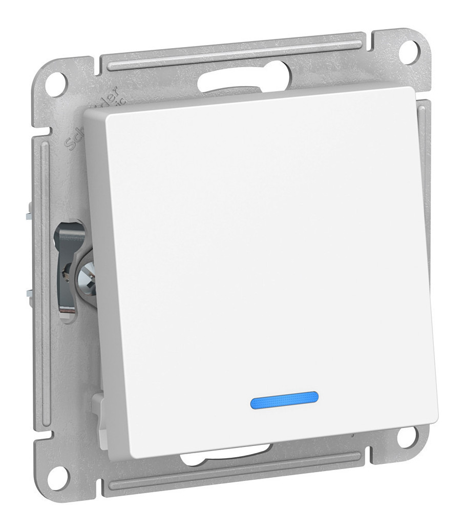 Переключатель Schneider Electric AtlasDesign, 1кл., индикатор/подсветка, скрытый монтаж, механизм с накладкой без рамки, белый (ATN000163)