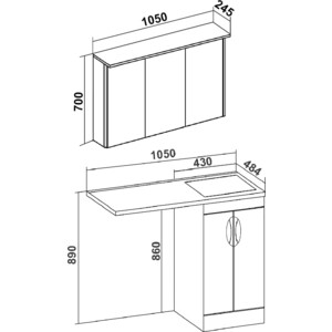 Мебель для ванной Runo Лира 45х48 (105) левое крыло, белая