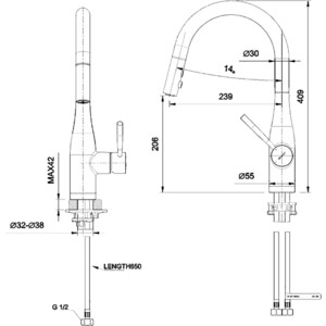 Смеситель для кухни Bravat Miranda с выдвижным изливом, черный (F7164208BW-1B-ENG) в Москвe