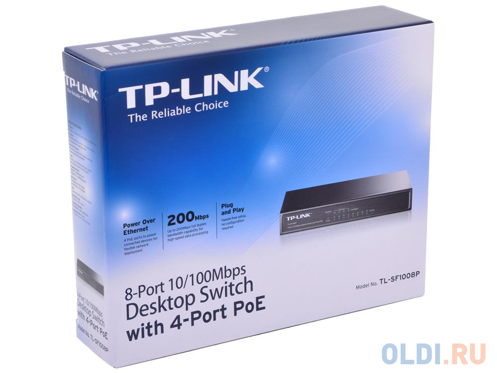 Коммутатор TP-LINK TL-SF1008P 8-портовый 10/100 Мбит/с настольный коммутатор с 4 портами PoE