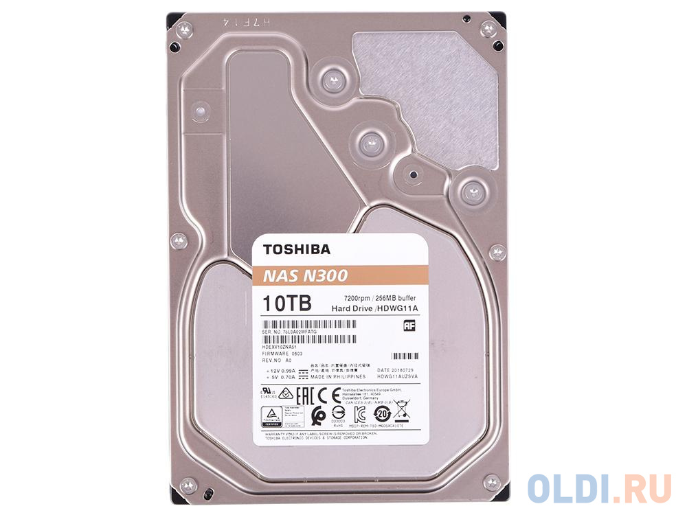 Жесткий диск Toshiba SATA-III 10Tb HDWG11AUZSVA NAS N300 (7200rpm) 256Mb 3.5" Bulk