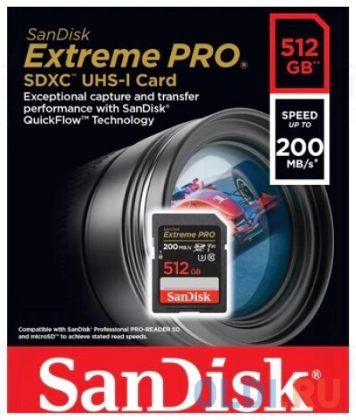 Флеш карта SDXC 512GB SanDisk Extreme Pro UHS-I Class 3 (U3) V30 200/140 MB/s <SDSDXXD-512G-GN4IN>