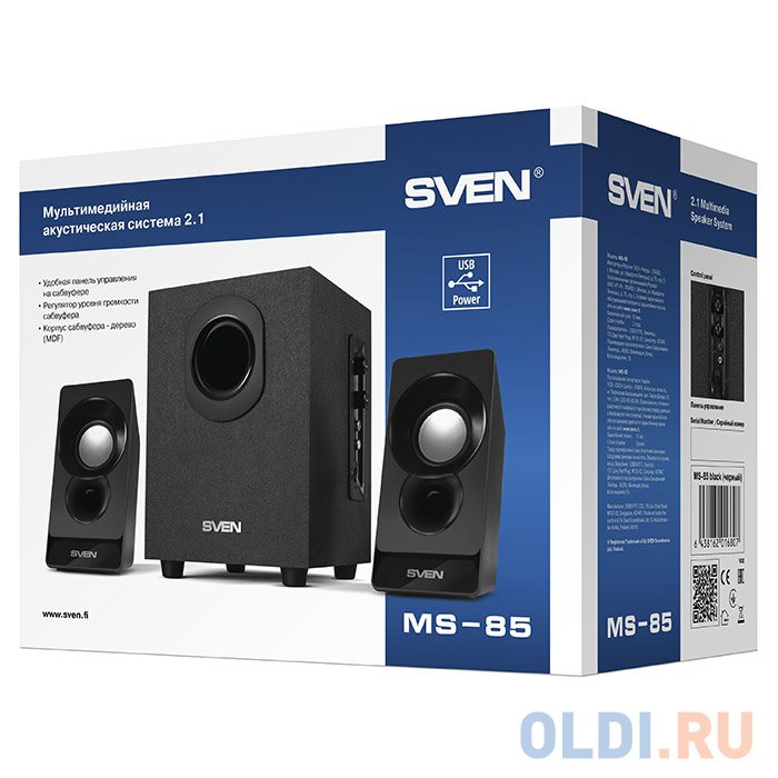 Колонки Sven MS-85, чёрный, акустическая система 2.1, USB, мощность(RMS): 5 Вт + 2x2.5 Вт