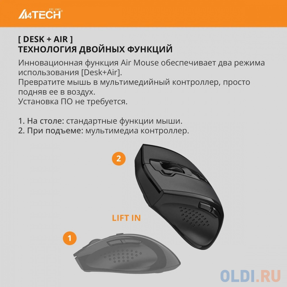 Мышь A4Tech G7-810S Air2 черный оптическая (2000dpi) silent беспроводная USB для ноутбука (7but) в Москвe