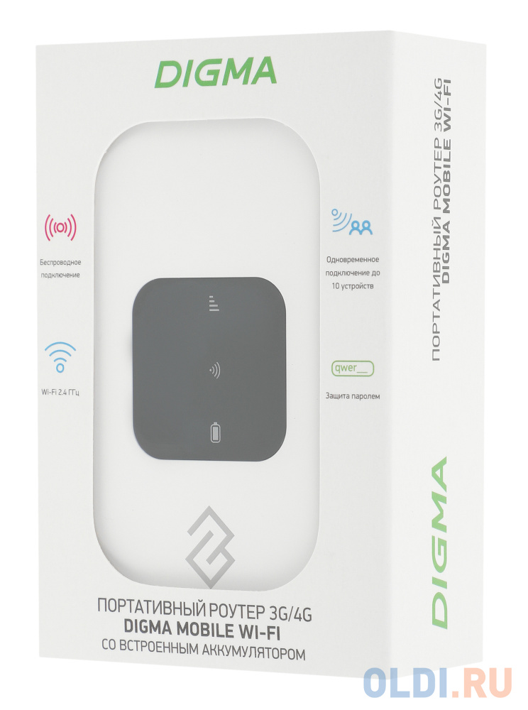 Модем 3G/4G Digma Mobile WiFi DMW1880 micro USB Wi-Fi Firewall +Router внешний белый в Москвe