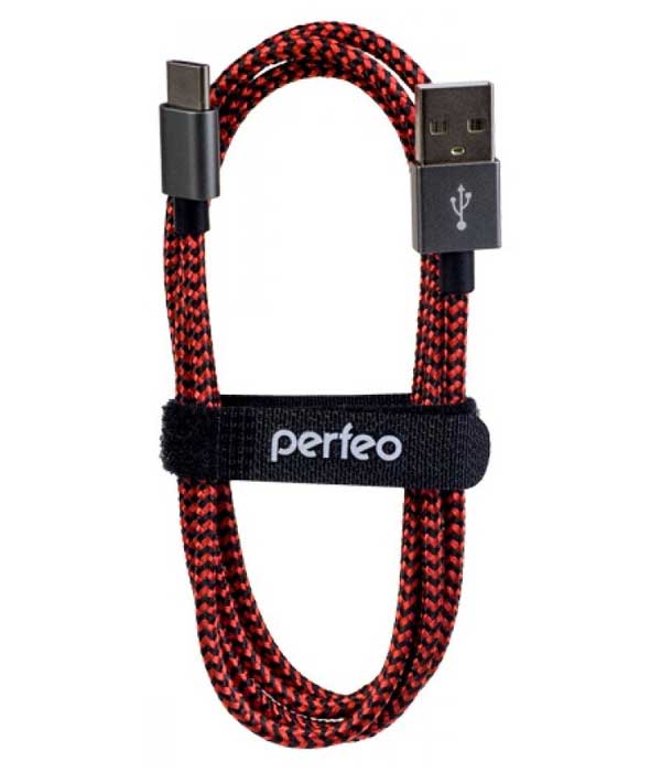 Кабель Perfeo USB 2.0 A - USB Type-C 3m Black-Red U4902