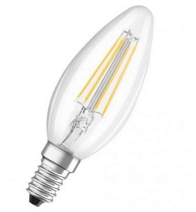Лампа светодиодная E14 свеча, 4Вт, 2700K / тёпло-белый, 470лм, филаментная, OSRAM CLB40 (4058075068353)