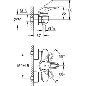 Смеситель для душа Grohe Eurostyle с душевым гарнитуром, хром (33590003, 26083002) в Москвe