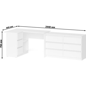 Комплект СВК Мори Стол компьютерный МС-16 левый + Комод МК1200.6, цвет белый
