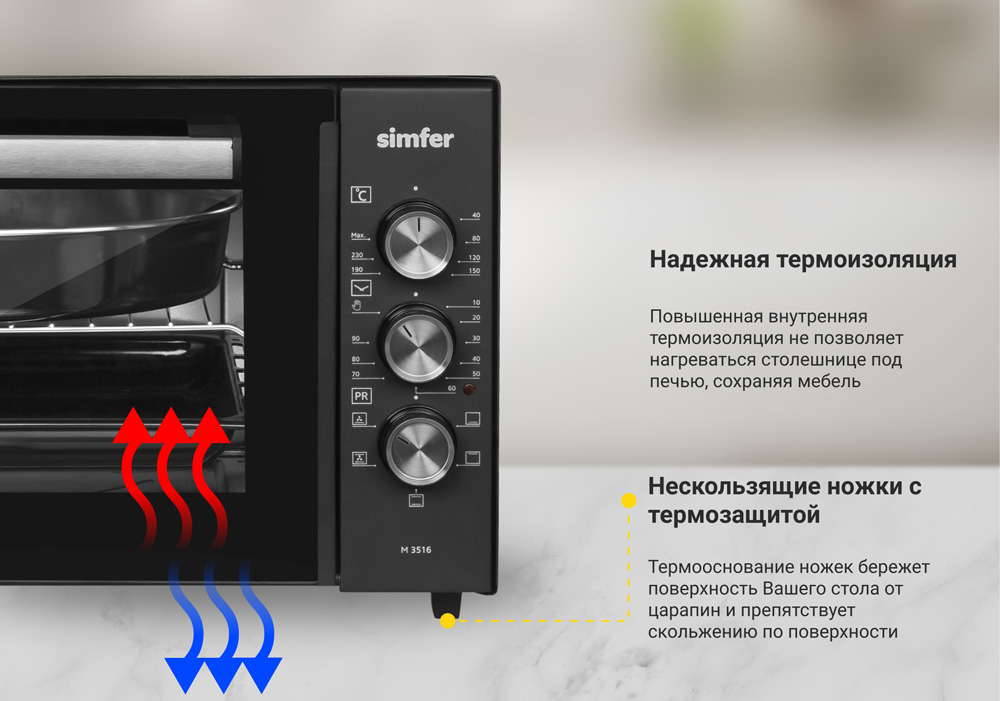 Мини-печь Simfer M3516 Classic, 5 режима работы, конвекция, 2 противня в Москвe