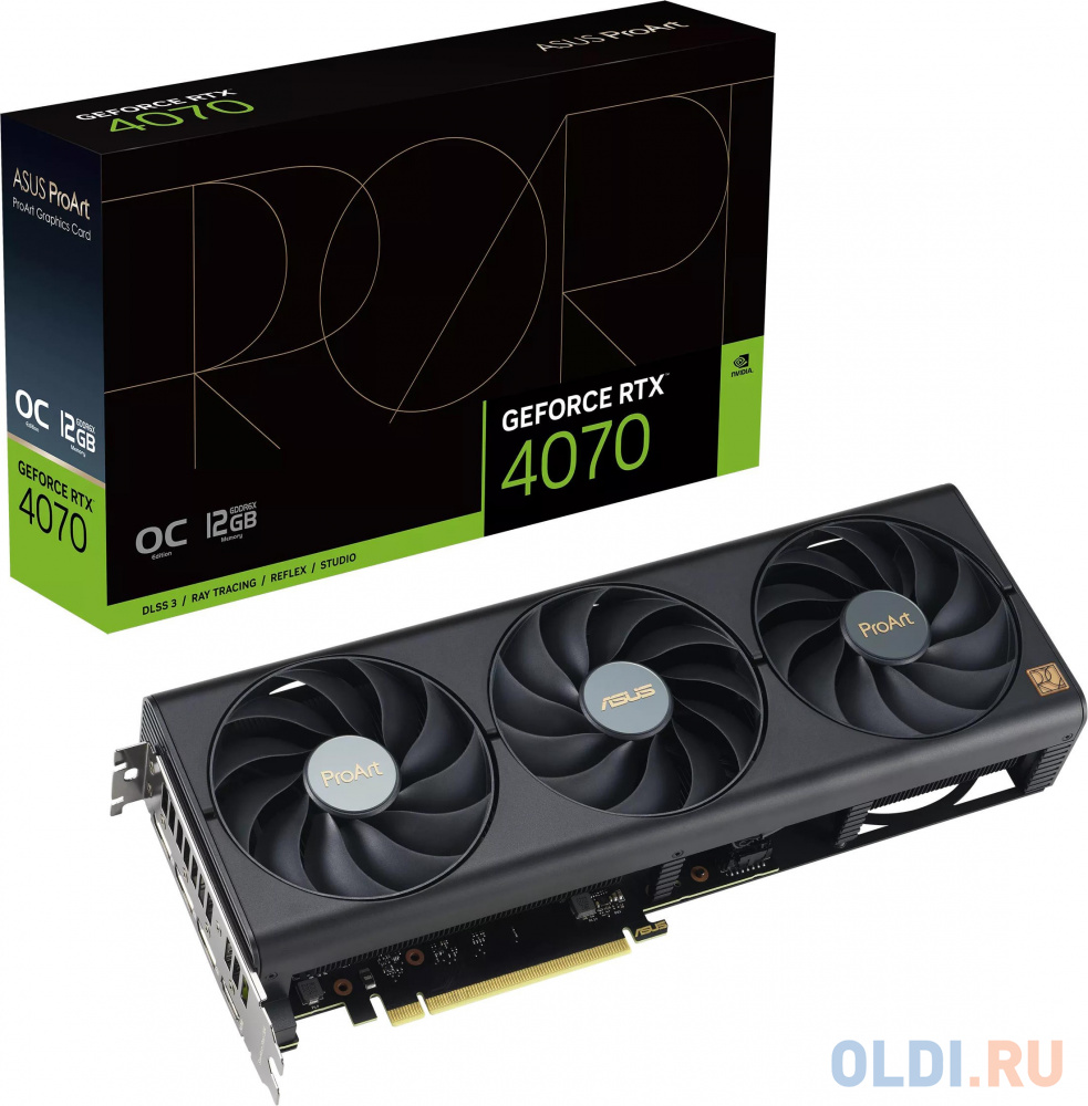 Видеокарта Asus PCI-E 4.0 PROART-RTX4070-O12G NVIDIA GeForce RTX 4070 12288Mb 192 GDDR6X 2535/21000 HDMIx1 DPx3 HDCP Ret