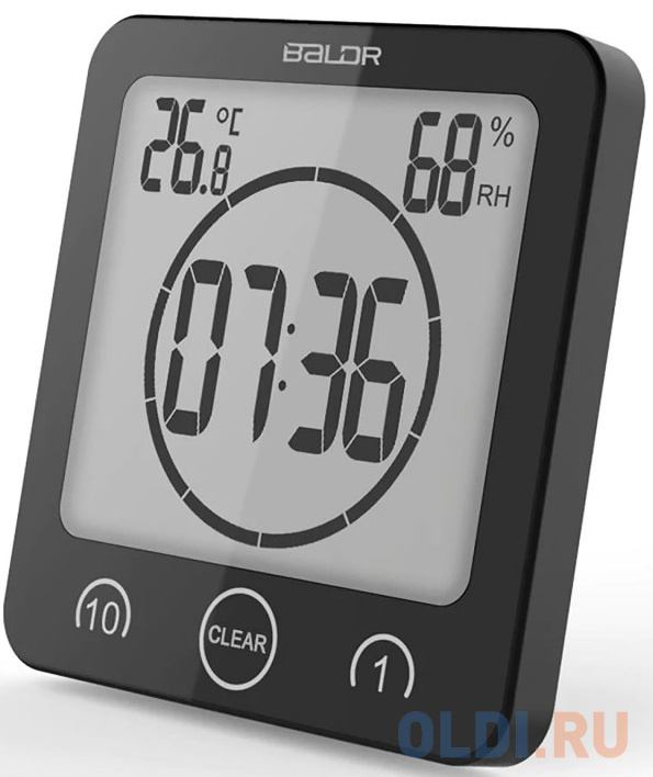 BALDR B0007STH-BLACK Водонепроницаемые настенные часы для душа с таймером показанием температуры и влажности