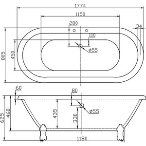 Акриловая ванна BelBagno 180x80 без ножек (BB21)