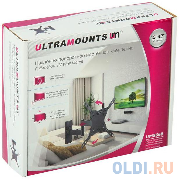 Кронштейн Ultramounts UM866B черный 13"-42" настенный от стены 60-273мм VESA 200x200 до 20кг в Москвe