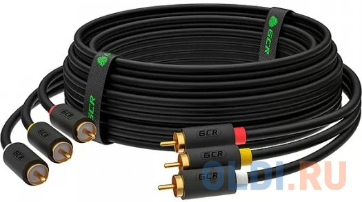 GCR Кабель 3.0m аудио 3 х RCA / 3 х RCA , GOLD, черный, GCR-51821 в Москвe