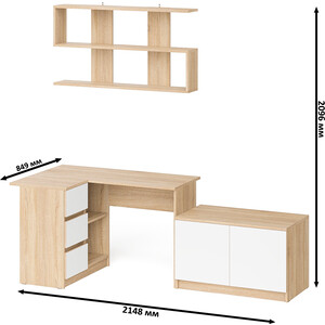 Стол компьютерный СВК Мори МС-16 левый + Тумба МА900.1 + Полка 1200, цвет дуб сонома/белый (1027356)