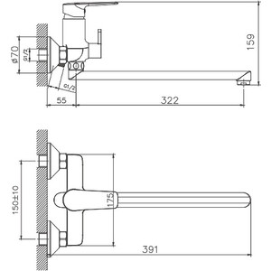 Смеситель для ванны Haiba HB563 универсальный, хром (HB22563)