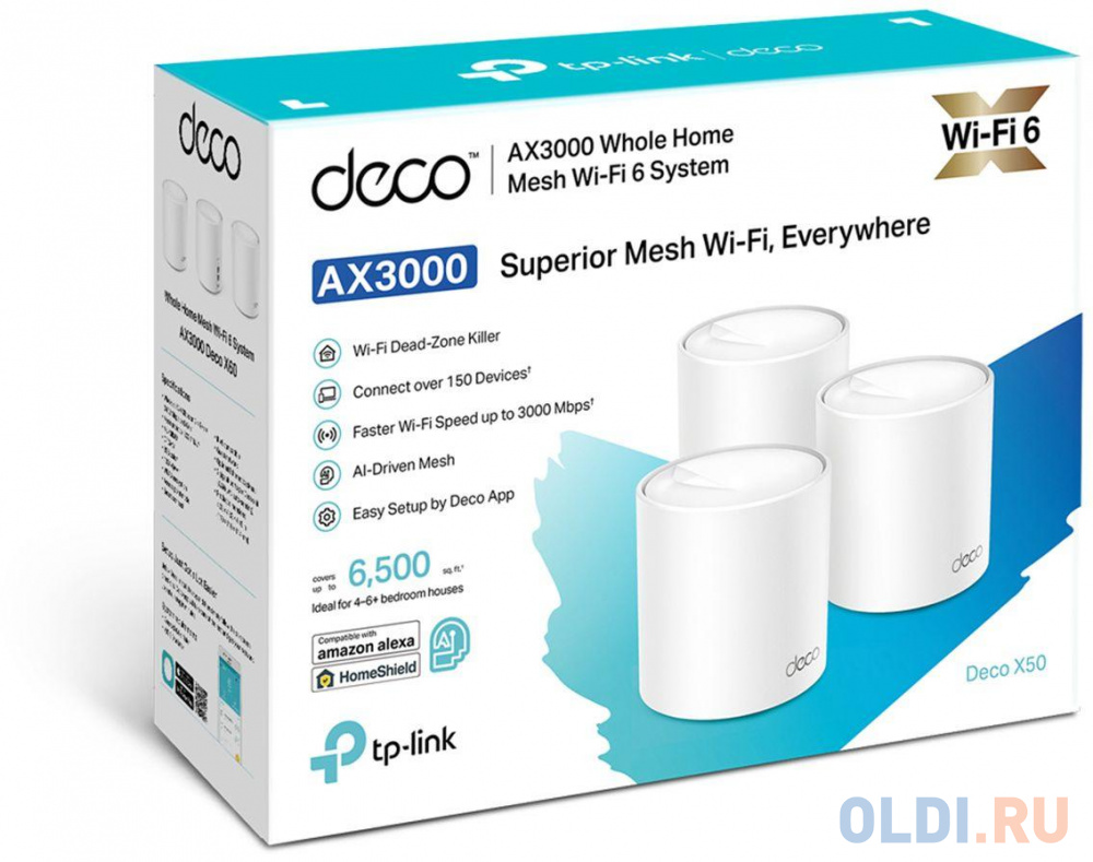 Wi-Fi система TP-LINK Deco X50 (3-Pack) 802.11ax 2400Mbps 2.4 ГГц 5 ГГц 2xLAN белый