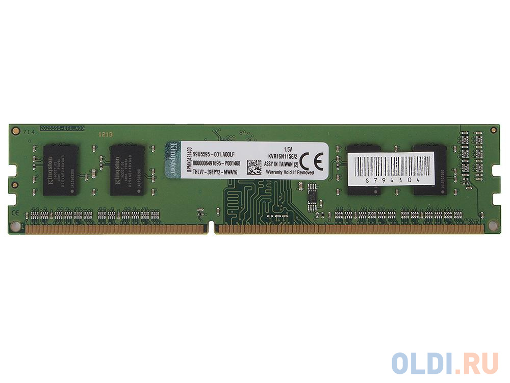 Оперативная память для компьютера Kingston KVR16N11S6/2 DIMM 2Gb DDR3 1600 MHz KVR16N11S6/2