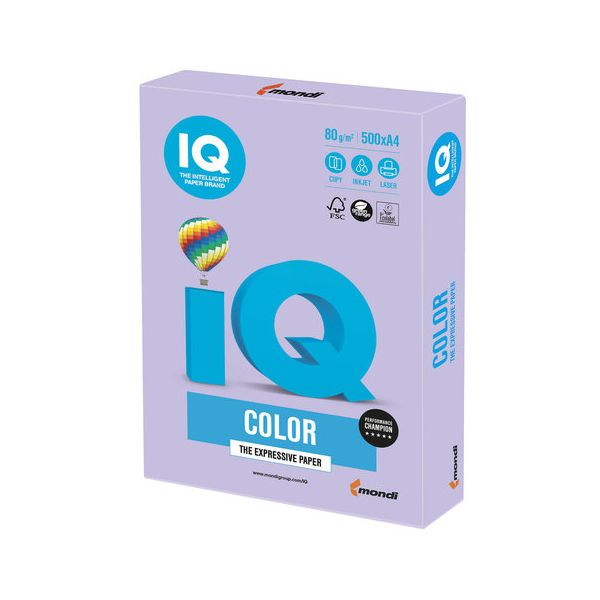 Бумага IQ color, А4, 80 г/м2, 500 л., умеренно-интенсив (тренд) бледно-лиловая, LA12