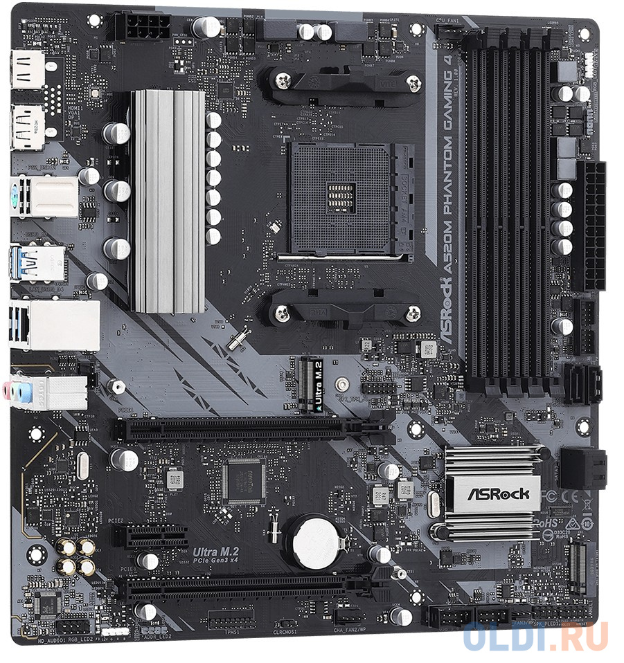 Материнская плата ASRock A520M PHANTOM GAMING 4 Socket AM4 AMD A520 4xDDR4 2xPCI-E 16x 1xPCI-E 1x 4 mATX Retail