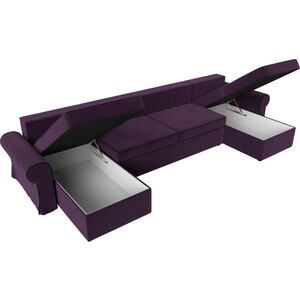 Диван АртМебель Элис велюр фиолетовый с черными подушками П- образный
