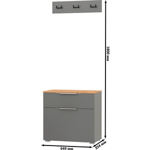 Прихожая Моби Октава 16.127 Тумба для обуви + 15.14.02 Вешалка, цвет серый графит/ дуб золотой/ фасады МДФ серый графит (1027027)