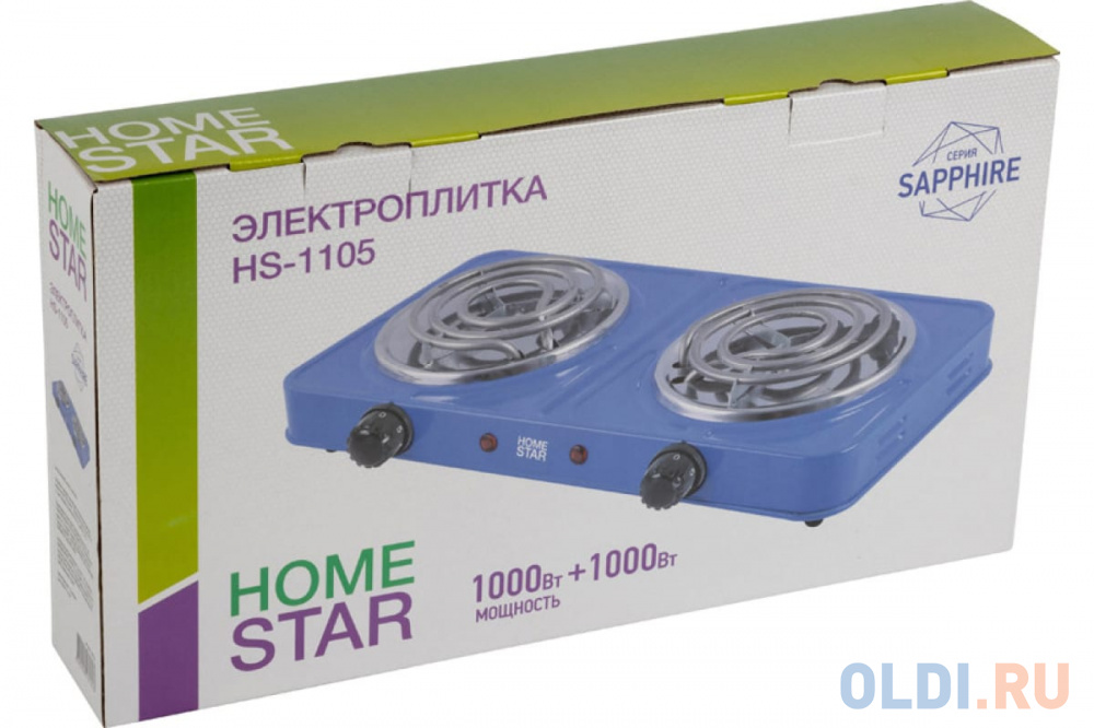 Плитка электрическая HOMESTAR HS-1105, 2 конф. сапфир, ТЭН 2000 Вт