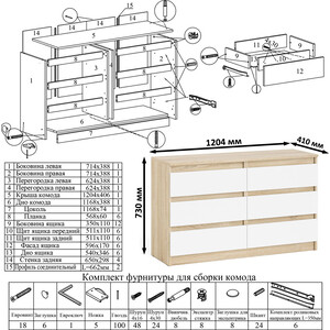 Комод СВК Мори МК1200.6, цвет дуб сонома/белый (1025895)