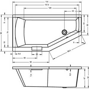 Акриловая ванна Riho Geta 170x90 R правая, без гидромассажа (B031001005) в Москвe