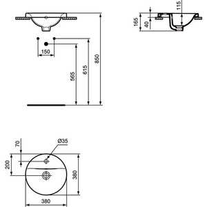 Раковина мебельная Ideal Standard Connect круглая встраиваемая на столешницу 38 см (E504101) в Москвe