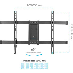 Кронштейн Kromax CORBEL-8 титан 32''-75'' макс.55кг настенный поворот и наклон