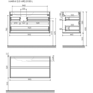 Тумба с раковиной Sancos Marmi 2.0 100х45 левая, дуб чарльстон (MR2.0100LECH, CN7014)