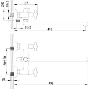 Смеситель для ванны Lemark Standard с душем, хром (LM2112C, LM8063C)