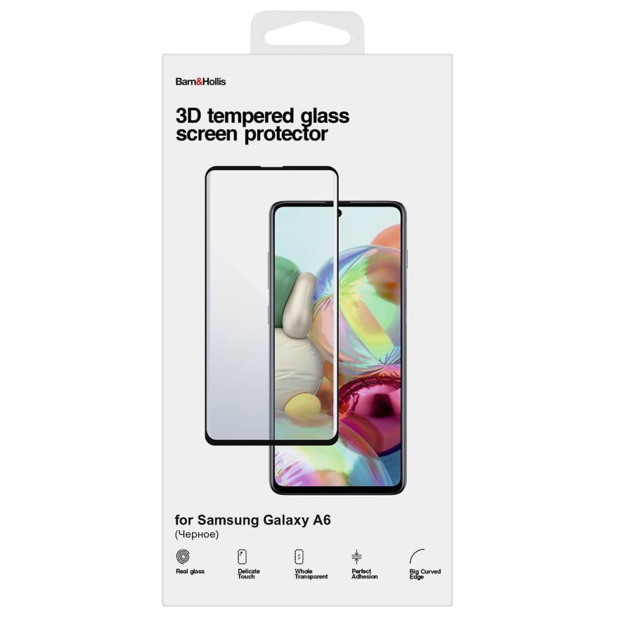 Защитное стекло Barn&Hollis для экрана смартфона Samsung SM-A600 Galaxy A6, FullScreen, черная рамка, 3D (УТ000021472)
