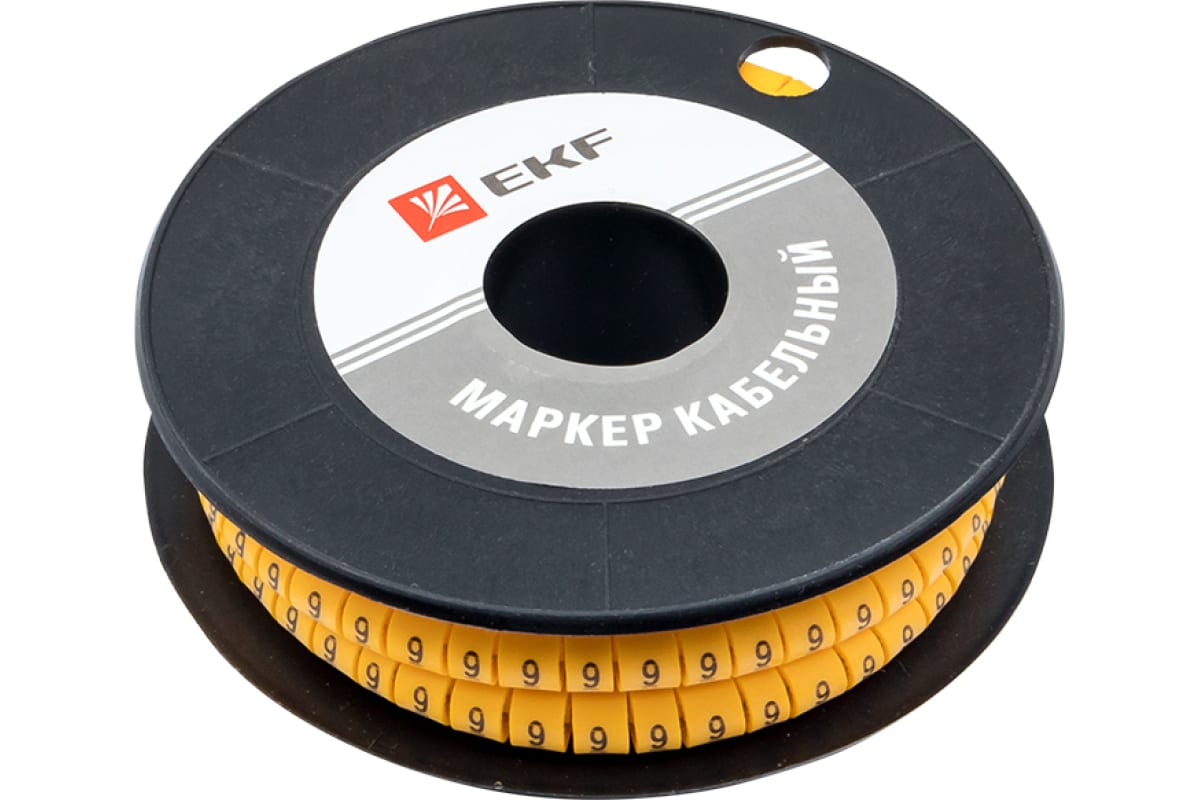Маркер кабельный EKF цифра "9" для 1.5мм², 1000 шт., желтый (plc-KM-1.5-9)
