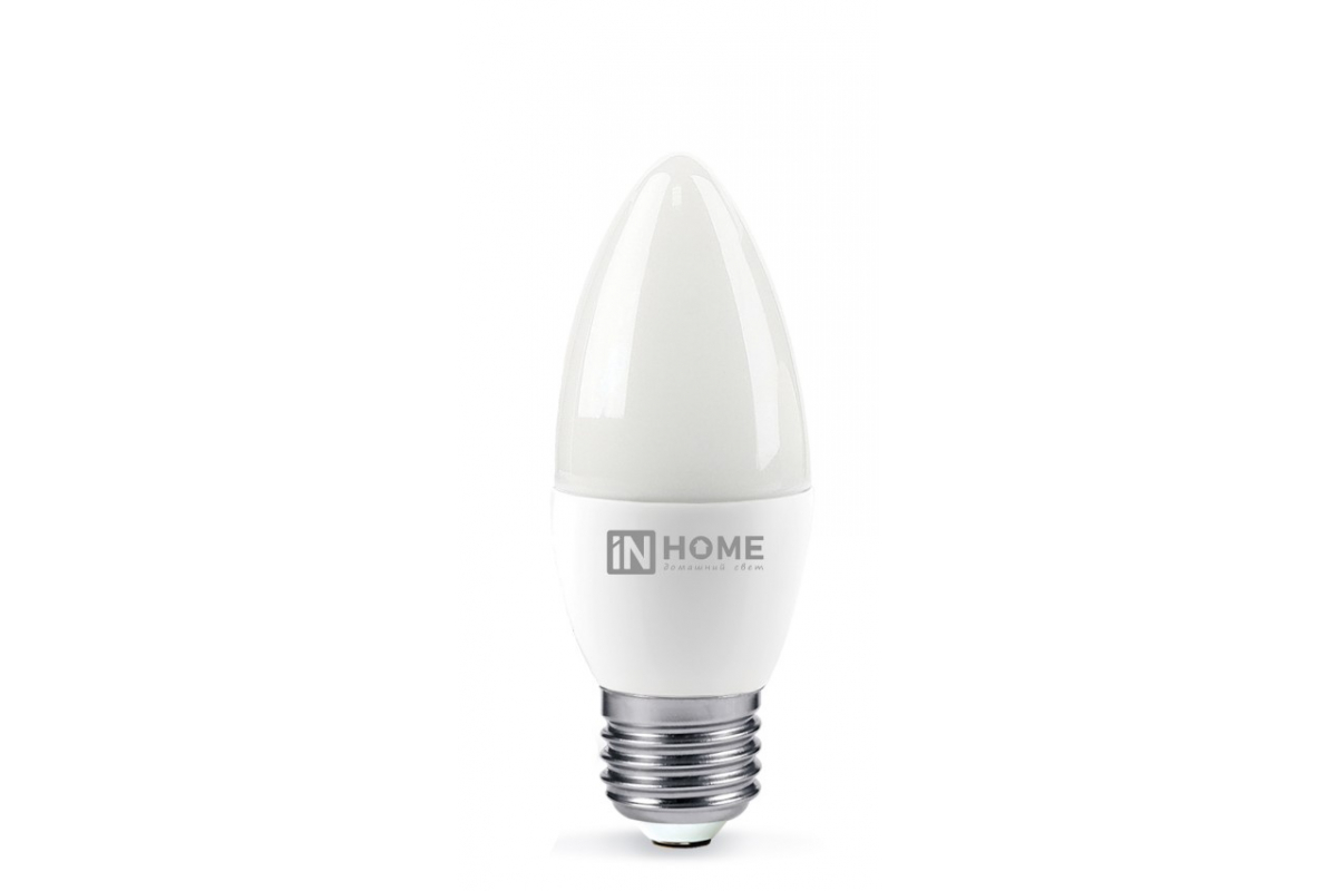 Лампа светодиодная E27 свеча/C37, 6Вт, 4000K / белый, 480лм, IN HOME VC (4690612020419)