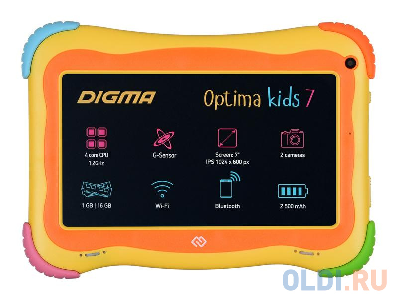 Планшет Digma Optima Kids 7 RK3126С/RAM1Gb/ROM16/7"/WiFi/BT/2Mpix/0.3Mpix/Android 8.1/разноцветный