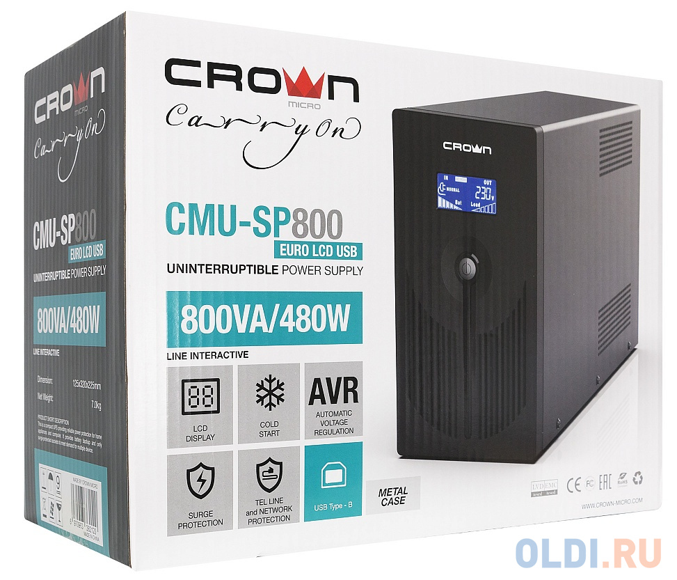 ИБП Crown CMU-SP800EURO LCD USB 800VA CM000001871