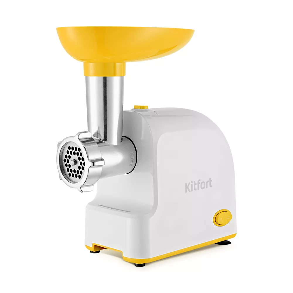 Электрическая мясорубка Kitfort КТ-2113-2, 1 кВт, 1.2 кг/мин, белый/желтый